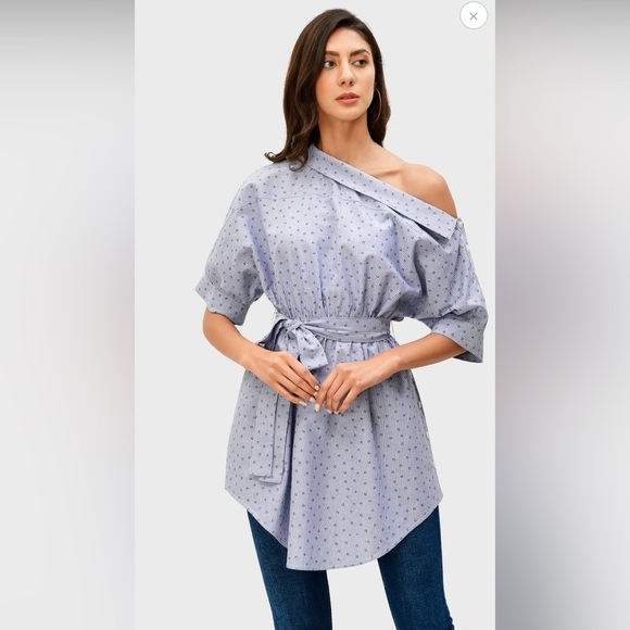 Zapelle unique artistic style top with tie belt cuffed sleeves size XS - Picture 2 of 12